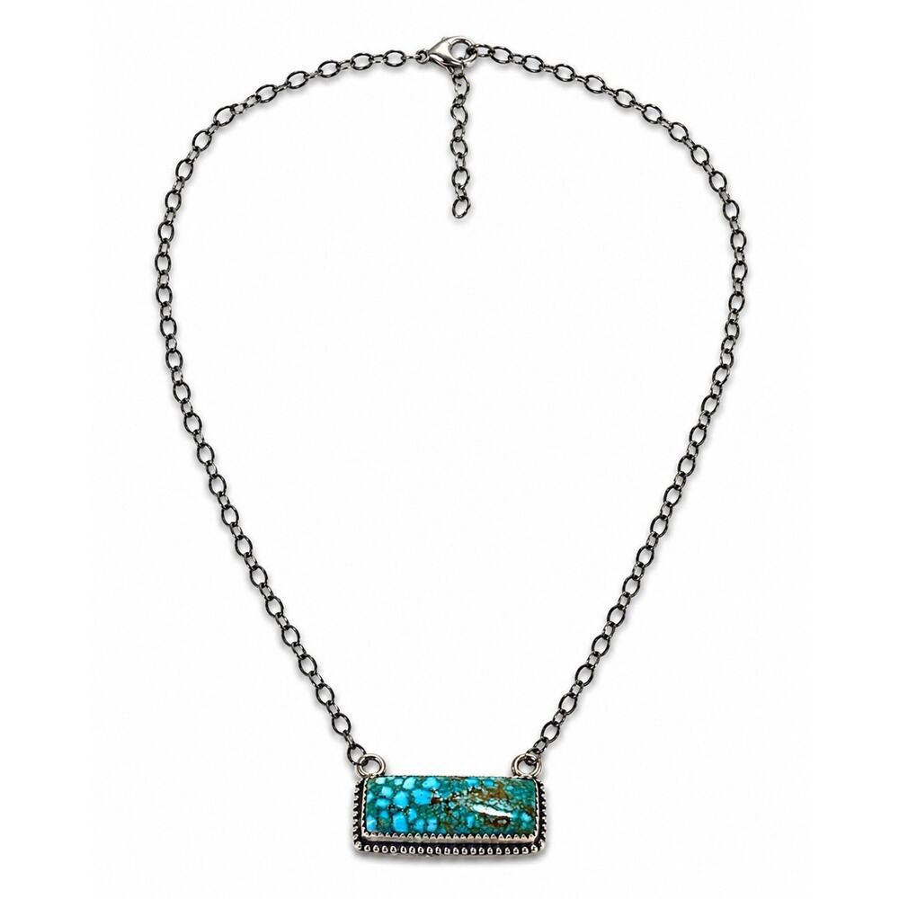 Waterweb Turquoise Sterling Silver Southwestern Bar Necklace 18” Handmade
